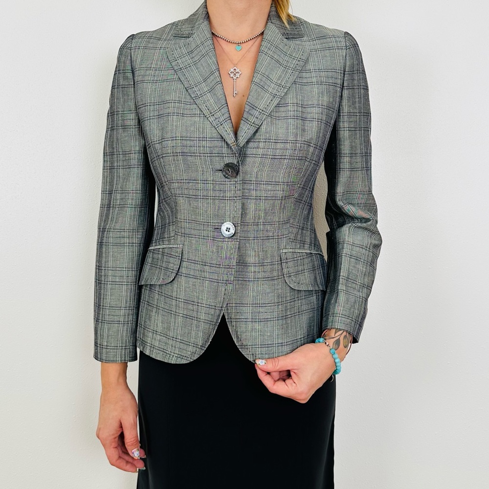 Burberry London Tailored Blazer grey plaid wool blend